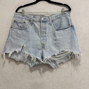 Levis Cut-Off Denim Shorts Womens 31 High Rise Distressed Raw Hem Button Fly